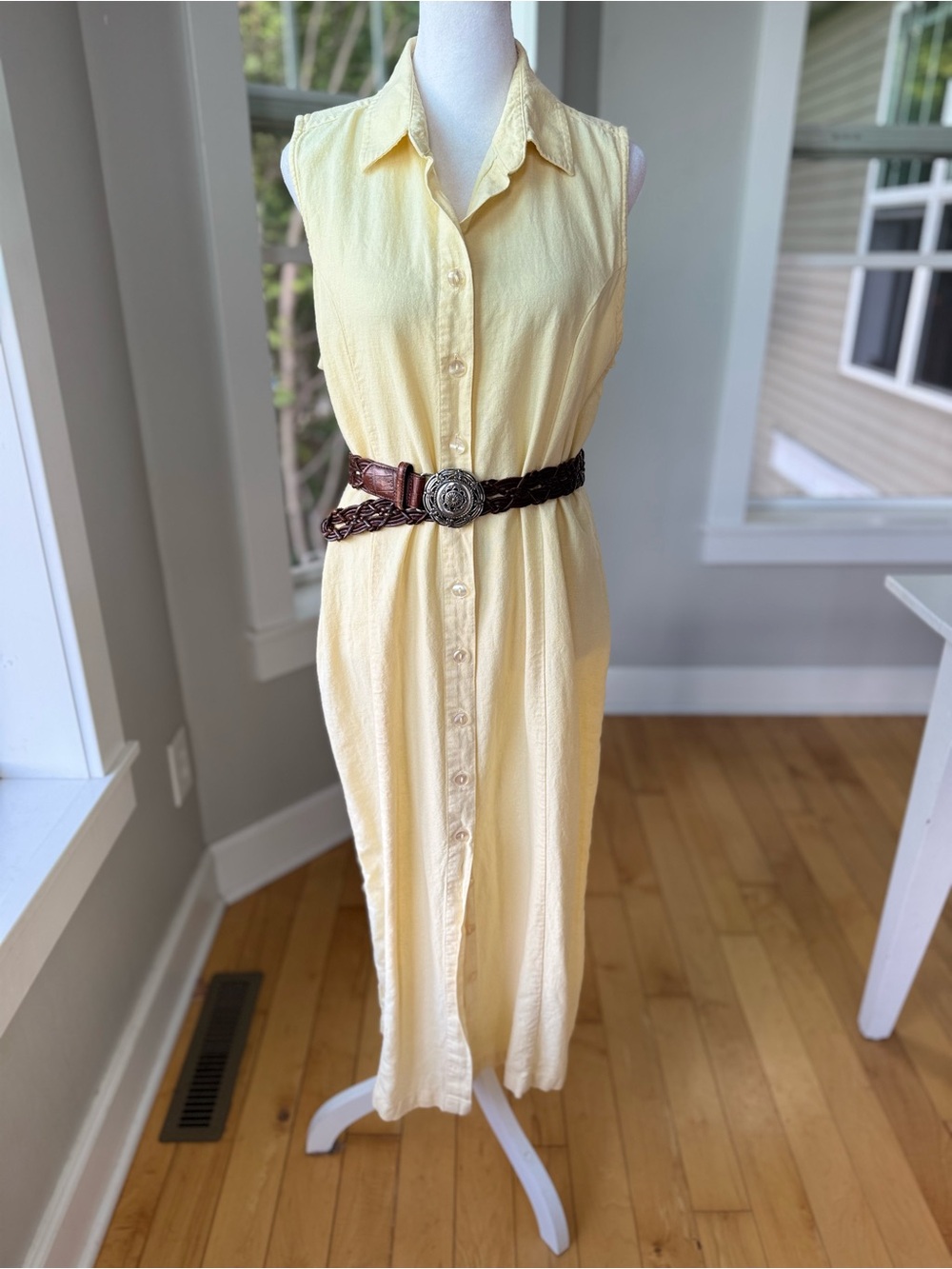 Christopher & Banks Butter Yellow Linen Blend Sleeveless Shirt Dress Size 12